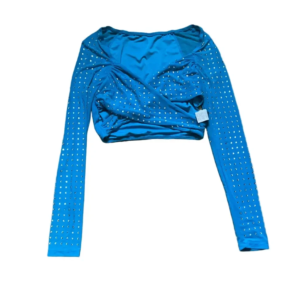 SHEIN BAE Rhinestone Detail Crisscross Front Crop Top